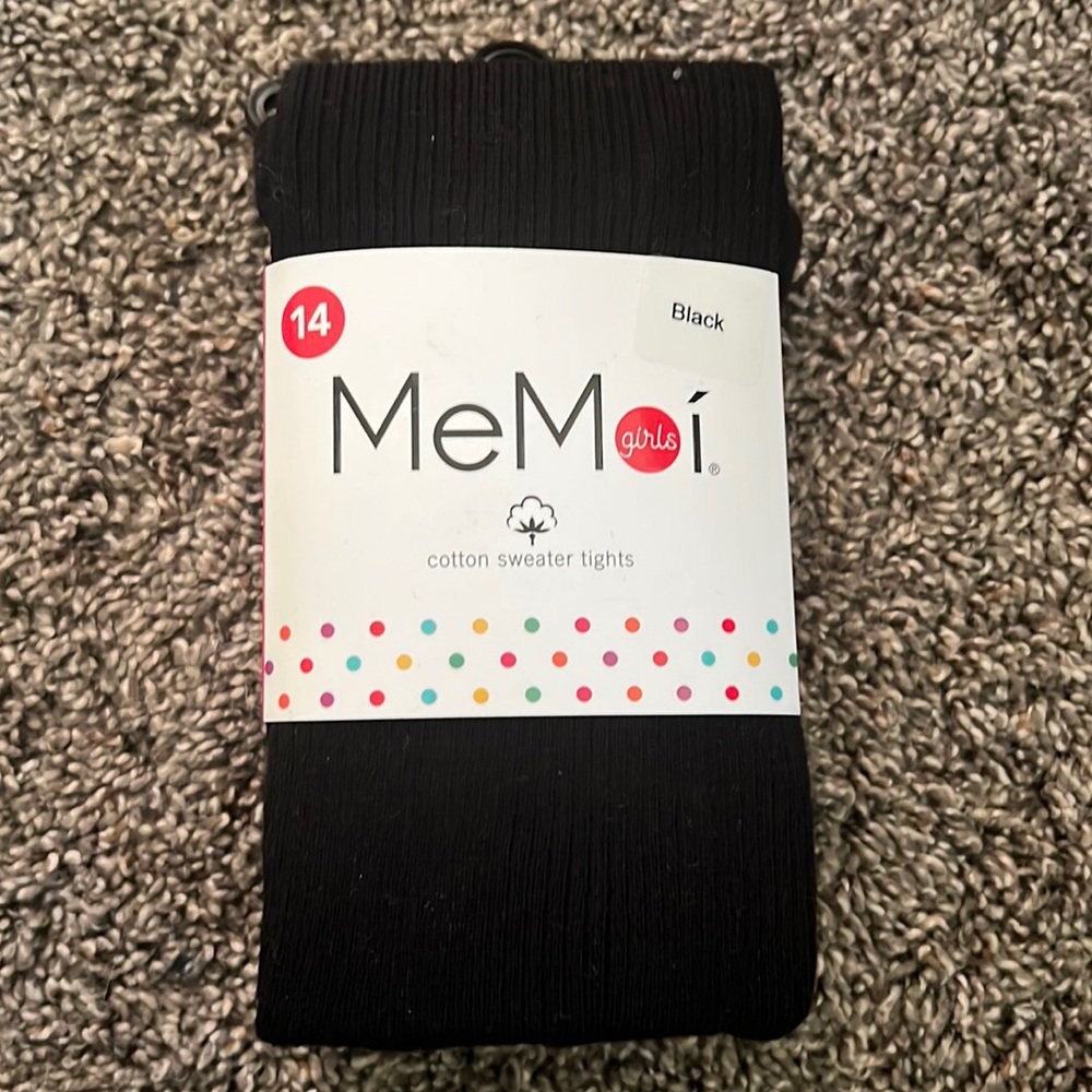 MeMoi Cotton Sweater Tights Black Sz 14 NEW